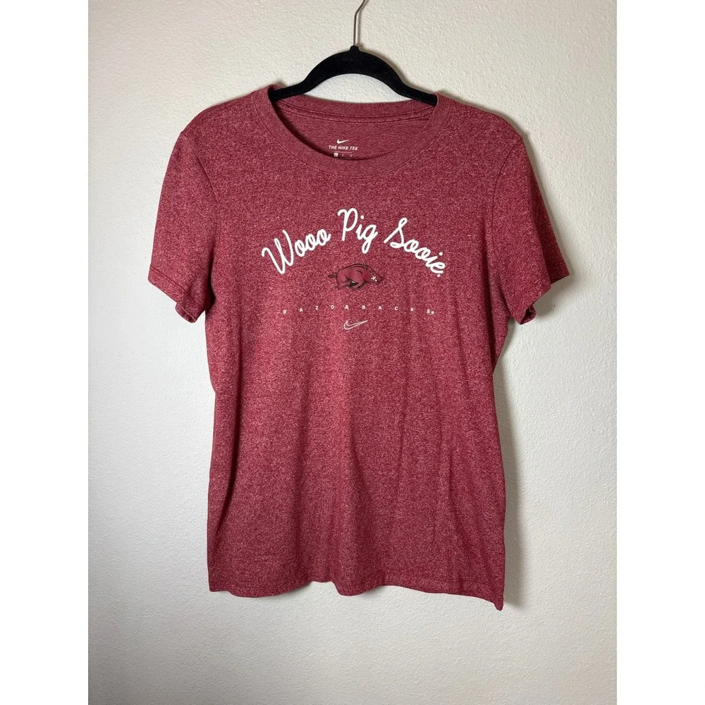 Nike Arkansas Razorbacks Wooo Pig Sooie T-Shirt Womens Large Red Heather Tee
